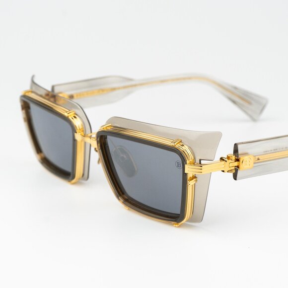 Balmain Women Sunglasses Titanium Grey Crystal Gold Rectangle ADMIRABLE BPS-130B - Picture 4 of 12